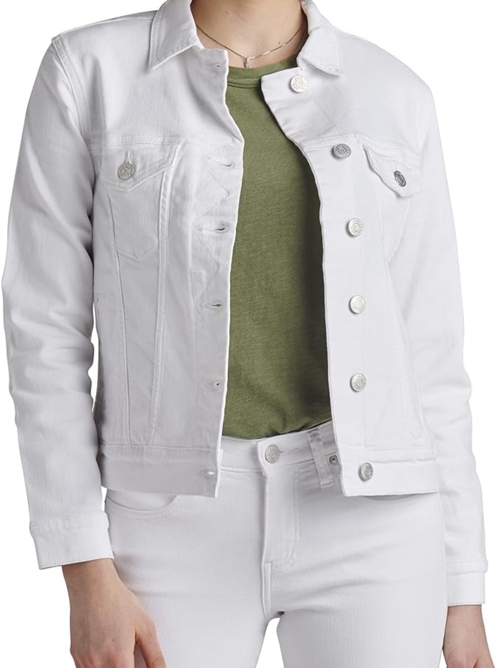 Jag Jeans White Denim Jacket with Olive Green Top Accent
